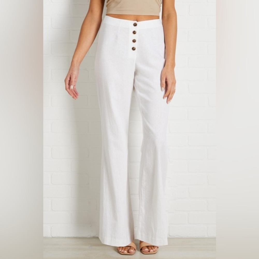 NWT Linen Blend Back to the Beach White Button Pants Women’s Size 14L